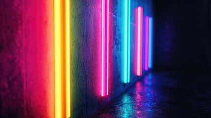 Aufkleber - Neon rainbow lights with a sparkling glow effect, creating a defocused festive background with a dark, bokeh-inspired vibe, ideal for creative projects.
