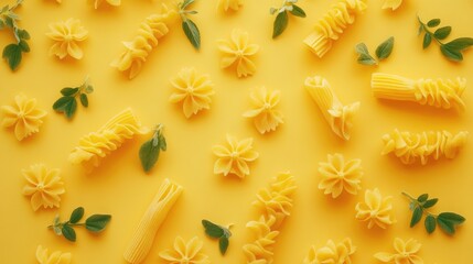Poster - Raw yellow pasta noodles from a top view, beautifully arranged as a food concept for culinary marketing and recipe design.