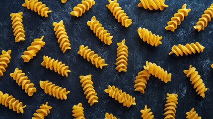 Poster - Raw yellow pasta noodles from a top view, beautifully arranged as a food concept for culinary marketing and recipe design.