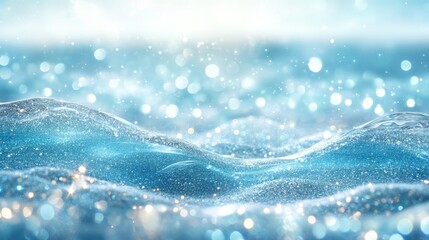 Poster - Shimmering blue glitter flow underwater with soft bokeh lights and festive magic. A luxury and elegant background for holiday celebrations or beauty product presentations.