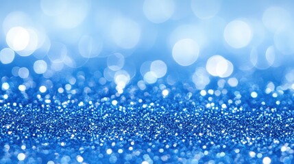 Poster - Shimmering blue glitter flow underwater with soft bokeh lights and festive magic. A luxury and elegant background for holiday celebrations or beauty product presentations.