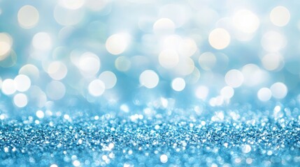 Poster - Shimmering blue glitter flow underwater with soft bokeh lights and festive magic. A luxury and elegant background for holiday celebrations or beauty product presentations.