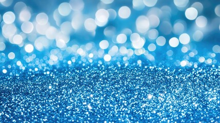 Poster - Shimmering blue glitter flow underwater with soft bokeh lights and festive magic. A luxury and elegant background for holiday celebrations or beauty product presentations.