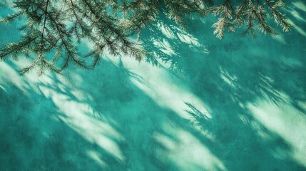 Wall Mural - Textured green concrete wall with abstract fir tree shadows. Nature concept background with space for poster or advertising mockups, ideal for a minimalist design.