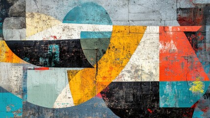 Poster - Urban wall with colorful abstract textures, ideal for contemporary design, graffiti art, and creative urban photography concepts.