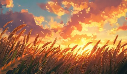 Wall Mural - vibrant sunset over golden wheat field. (1)