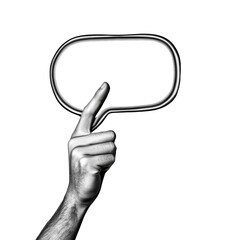 Poster - A hand points to a blank speech bubble representing communication or the sharing of ideas.