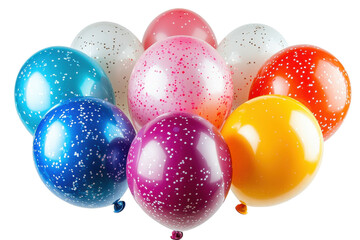 Colorful festive balloons with confetti ready for celebration in a cheerful arrangement