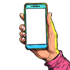 Poster - A stylized illustration depicts a hand showcasing a smartphone featuring a blank screen ready for app or website display.