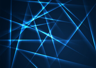 Poster - Blue neon laser lines abstract retro futuristic low poly background. Technology vector design