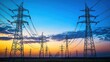 © pingpao - A stunning view of power lines stretching into the horizon at sunset, showcasing the intersection of nature and modern electrical infrastructure.