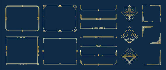 Fototapete - collection of geometric art deco ornament vector. luxury golden decorative elements with different l