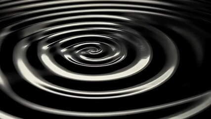 Poster - Dark liquid surface catching water droplet, spreading rippling concentric waves, revealing intricate fluid dynamics against sleek monochrome backdrop