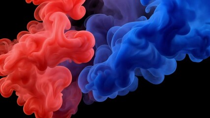 Poster - Colorful ink droplets dispersing dynamically underwater, creating swirling abstract patterns against dark background, showcasing fluid color interactions with mesmerizing visual depth
