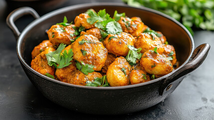 Canvas Print - Delicious spiced potatoes garnished with fresh herbs in bowl