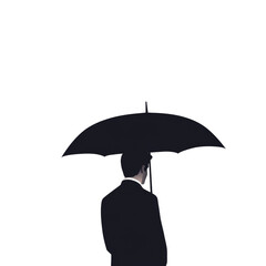Aufkleber - A minimalist illustration depicts a man in a suit viewed from behind holding a black umbrella against a white background.