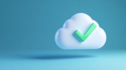 Poster - 3D Cloud Icon with Green Check Mark Representing Successful Data Upload and Cloud Storage Solutions