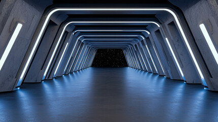 Poster - Futuristic Corridor with Exposed Beams and Soft Lighting in a Space Station Environment