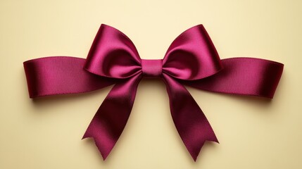 Wall Mural - Elegant maroon ribbon bow atop a soft yellow background, perfect for celebrations or gift wrapping