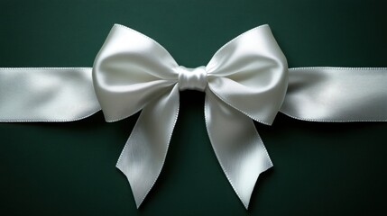 Wall Mural - Elegant white bow tied with silky ribbon on a dark green background, perfect for gifts and special occasions, creating a sense of celebration and joy