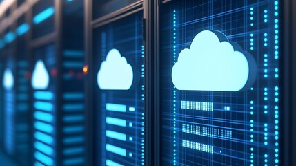 Poster - Cloud Computing Concept with Data Servers and Digital Elements in a Modern Technology Environment