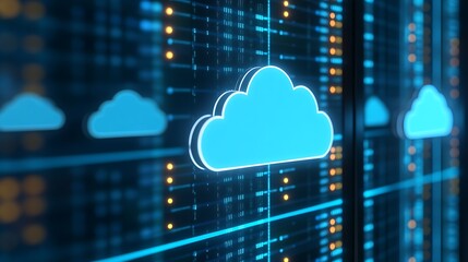 Poster - Cloud Computing Concept with Digital Display and Sparkling Data Connections in a Futuristic Environment