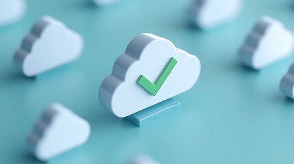 Poster - Cloud Computing Concept with Green Checkmark Symbol Representing Successful Data Backup and Storage Solution