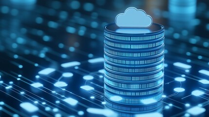 Poster - Cloud Storage Concept with Data Circuits and Digital Database Representation for Technology Backgrounds