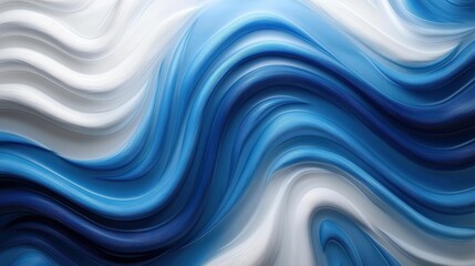 Poster - abstract blue and white wavy patterns creating a dynamic visual flow