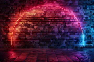 Poster - Rays neon light on neon brick wall
