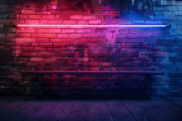 Poster - Rays neon light on neon brick wall