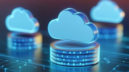 Poster - Digital Cloud Storage Concept with Glowing Metadata and Data Representation in a Futuristic Style