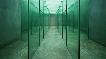 Poster - Endless Maze of Translucent Glass Walls Reflecting Light and Shadows for Abstract Visualization