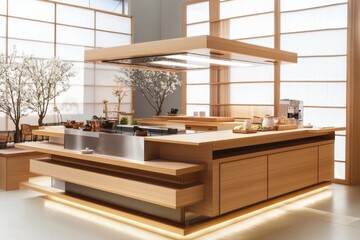 Wall Mural - Modern Minimalist Kitchen Island Design With Subtle Lighting