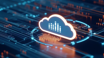 Poster - futuristic cloud graphic representing data analysis and digital networking in a technology environme