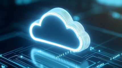 Poster - futuristic cloud technology concept with neon lights and digital circuit background for data storage