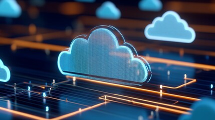 Poster - futuristic digital cloud technology with data flow and circuit design illustrating connectivity and 