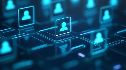 Poster - futuristic user interface with glowing avatars and digital connections in technology background