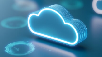 Poster - Glowing Blue Cloud Icon with Technology Elements for Digital Storage and Cloud Computing Concepts