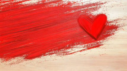 Poster - A vibrant red background features a prominent heart shape, symbolizing love and passion, with a mix of texture and color