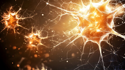Poster - A vibrant illustration of interconnected neurons, showcasing their dynamic structure and glowing connections against a dark background