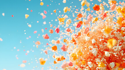 Poster - A vibrant explosion of colorful petals against a bright blue sky, creating a joyful and lively atmosphere