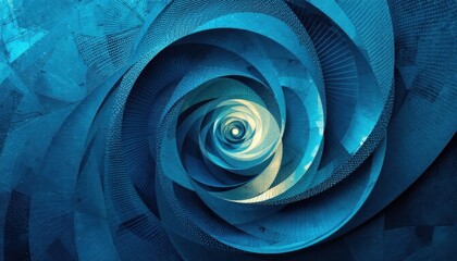 Poster - Intricate abstract blue spiral with concentric geometric patterns in motion
