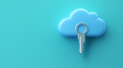 Poster - Secure Cloud Storage Concept with Key in Front of Light Blue Background for Digital Data Protection