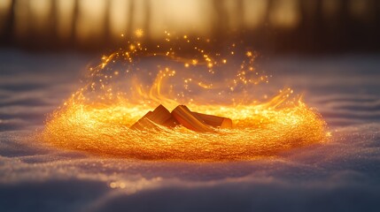 Poster - Magical Fire Embraces Winter Woods at Sunset