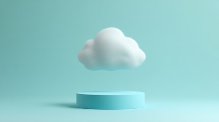 Poster - Soft White Cloud Floating Above a Light Blue Circular Base on a Minimalist Background