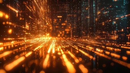 Aufkleber - Dynamic light trails and data flow digital realm abstract visualization futuristic environment drone perspective technology concept