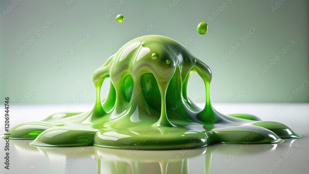 A blob of slimy substance slowly drips down a smooth surface, leaving ...