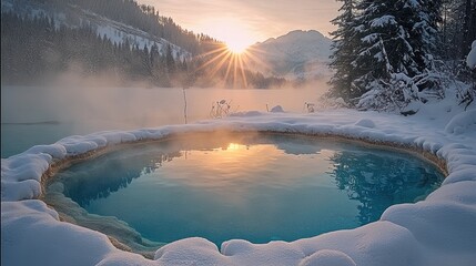Poster - Snow and hot springs dancing, clear as gems, clouds and clouds, the sun on the lake, glittering gold, surrounded by forests.