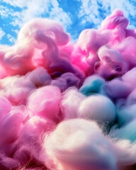 Aufkleber - Abstract illustration of fluffy clouds in pink, white and blue tones reminiscent of cotton candy. Soft light adds depth and highlights texture